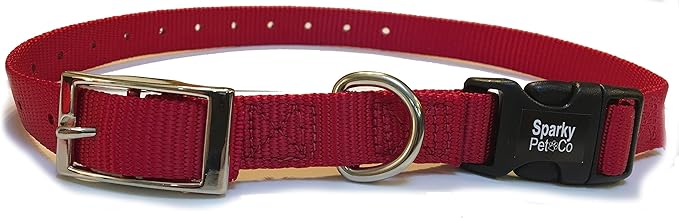Sparky Pet Co - ECollar Replacement Strap - Easy Release Double Buckle Dog Collar - Rugged Nylon - Adjustable - D Ring - Quick Release Metal Clasp - for Invisible Fence Systems - 3/4" x 24" - Red
