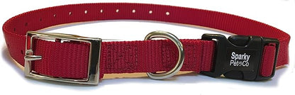 Sparky Pet Co - ECollar Replacement Strap - Easy Release Double Buckle Dog Collar - Rugged Nylon - Adjustable - D Ring - Quick Release Metal Clasp - for Invisible Fence Systems - 3/4" x 24" - Red