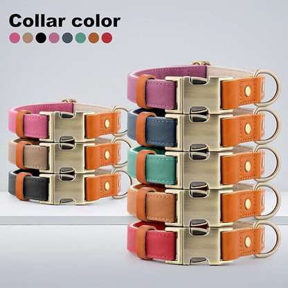 Plutus Pet Genuine Leather & Hemp Dog Collar – Adjustable Heavy Duty Pet Collar with Quick Release Metal Buckle, Soft & Stylish for Puppy and Small, Medium, Large Dogs (Light Brown, L)