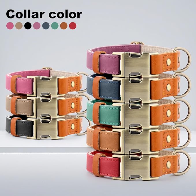 Plutus Pet Genuine Leather & Hemp Dog Collar – Adjustable Heavy Duty Pet Collar with Quick Release Metal Buckle, Soft & Stylish for Puppy and Small, Medium, Large Dogs (Light Brown, M)