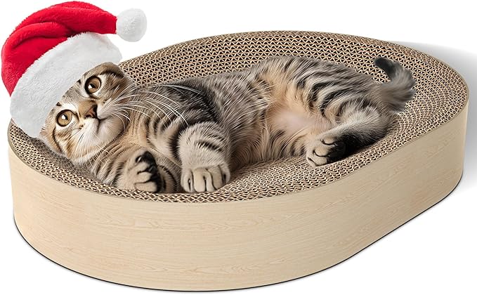 ComSaf Cat Scratching Board - Cat Scratcher Bed for Indoor Cats, Corrugated Cardboard Cat Scratch Pad, Durable Oval Cat Scratcher Bed Bowl for Kitten, Furniture Protector