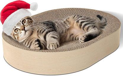 ComSaf Cat Scratching Board - Cat Scratcher Bed for Indoor Cats, Corrugated Cardboard Cat Scratch Pad, Durable Oval Cat Scratcher Bed Bowl for Kitten, Furniture Protector
