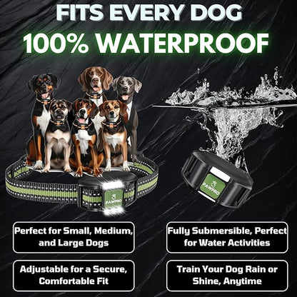 Dog Shock Collar with Remote, Unmatched 4-Mile Range, Night-Light Mode, Training Guide Included, 124 Training Levels & 4 Modes, Beep Vibration Shock, Waterproof Rechargeable, Fits All Dogs (Green)