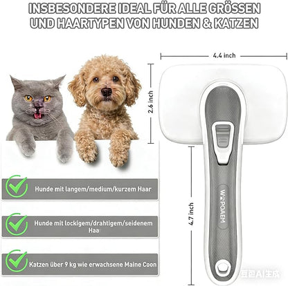 WOPQAEM Self Cleaning Slicker Brush for Dog, Cat, Skin Friendly Shedding & Grooming Tool for Long and Short Haired Pets, Easy Clean Retractable Bristles, Grey