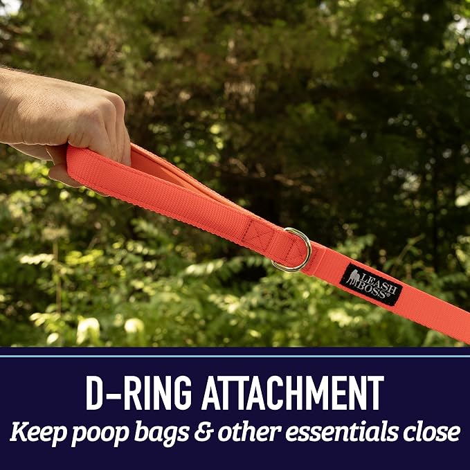 Leash Boss 15 Foot Dog Leash with Padded Handle - Long Leash for Hiking, Camping, Exploring, or Walking (15 Feet, Orange)