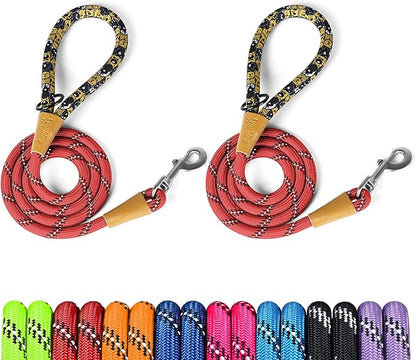 lynxking Rope Dog Leash 6 FT with Comfortable Padded Handle, Highly Reflective Threads Leash for Small Medium Large Dogs (Red, 2PCS Large 1/2in x 6ft-Rope Clasp)