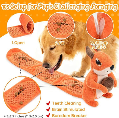 2-Pack Squeaky Dog Toys, Long Crinkle Tail with Treat Dispenser Pockets Plush Interactive Puzzle Toys for IQ Snuffle Foraging Training, Suitable for Small Medium & Large Dogs to Keep Them Busy
