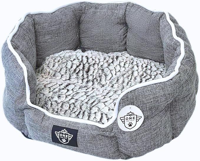 One for Pets Snuggle Pet Bed,Dog Bed, Cat Bed, Removable Washable Octagon Cuddle Bed,Anti Anxiety (Gray, Medium (22.5 Inch))