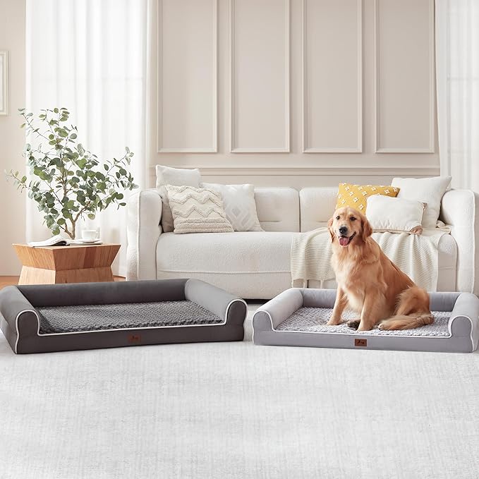 Warmrest Large Dog Beds Large Sized Dogs 45x35x7 Inch, Orthopedic XXL XL Dog Bed for Medium Size Dogs, Big Waterproof Couch Sofa with Removable Washable Cover for Pet, Light Grey