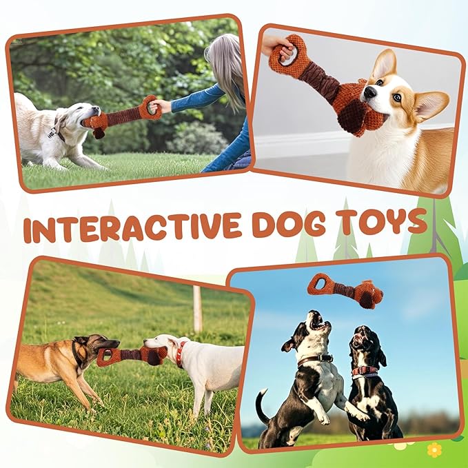 Squeaky Dog Toys,Interactive Tug of War Puppy Toys for Indoor/Outdoor Use Puppy Chew Toys for Teething Plush with Crinkle Paper for Small and Medium