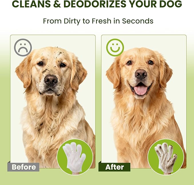 12PCS Hypoallergenic Pet Glove Wipes for Dogs & Cats - Quick Clean & Deodorizing Between Baths & Travel | Dog Washing Wipes for Fur, Butt, Paws, Eyes & Ears |Cat Cleaning Gloves for Grooming & Bathing