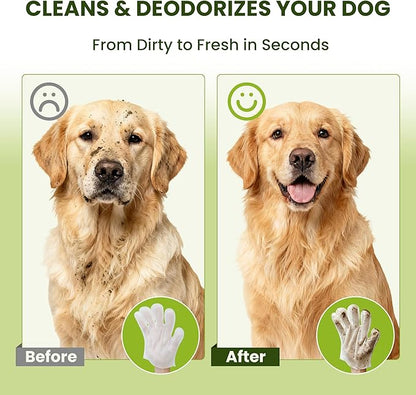 12PCS Hypoallergenic Pet Glove Wipes for Dogs & Cats - Quick Clean & Deodorizing Between Baths & Travel | Dog Washing Wipes for Fur, Butt, Paws, Eyes & Ears |Cat Cleaning Gloves for Grooming & Bathing