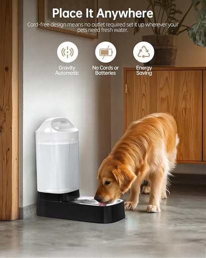 Automatic Dog Water Bowl Dispenser with Filter - 2.4 Gal Large Gravity Auto Pet Water Feeder Waterer with Stainless Steel Bowl & Easy Carry Handle for Large Dog Cat Multi Pet Use