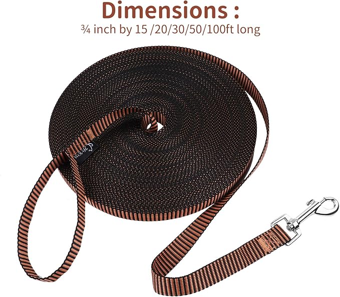 Hi Kiss Dog/Puppy Obedience Recall Training Agility Lead - 15ft 20ft 30ft 50ft 100ft Training Leash - Great for Training, Play, Camping, or Backyard(100ft,Black_Orange)