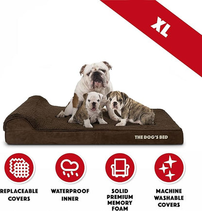The Dog’s Bed Orthopedic Headrest Dog Bed XL Brown Plush, Memory Foam, Pain Relief for Arthritis, Hip & Elbow Dysplasia, Post Surgery, Lameness, Waterproof Washable Cover, Veterinary Approved