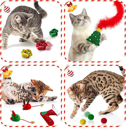 Lepawit Cat Christmas Stocking, 10 Pack Gifts for Christmas, Interactive Feather Toy with Catnip, Cat Ball Toys, Crinkle Balls, Mice Toys for Indoor Cats & Kitten