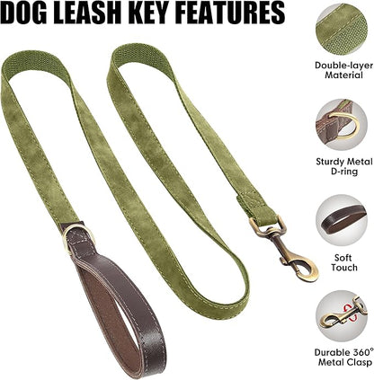 Didog PU Leather Dog Leash for Small Dogs 4.5ft, Soft Padded Handle Faux Leather Dog Leashes for Medium Dogs, Walking and Training Leashes for Large Dogs,Olive Green