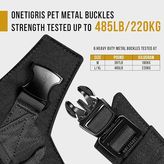 OneTigris X-Armor Tactical Dog Harness MOLLE Vest with Metal Buckles, No-Pull No-Escape No-Slippage Design for Medium, Large & Size XL Dogs -Black L
