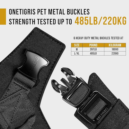 OneTigris X-Armor Tactical Dog Harness MOLLE Vest with Metal Buckles, No-Pull No-Escape No-Slippage Design for Medium, Large & Size XL Dogs -Black L