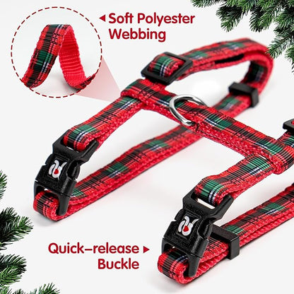 azuza Cat Harness and Leash Set for Safe Walking, Escape Proof, Soft and Comfortable, Adjustable Kitten Harness for Small Medium Large Cats, Christmas Plaid, Neck Girth: 7"-10", Chest Girth: 10"-17"