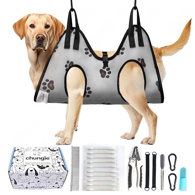 Dog Grooming Hammock for Dogs – Dog Restraint for Nail Trimming with Pet Nail Clipper – Dog Sling for Grooming, Dog Hammock for Nail Cutting & Grooming Harness(Legs Spacing:15-18.5” )/Max W:85lb)