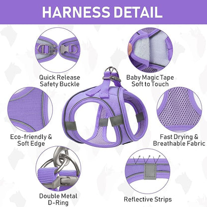 GAMUDA Small Pet Harness Collar and Leash Set, Step in No Chock No Pull Linen Fabric Soft Mesh Dog Vest Harnesses Reflective for Dogs Puppy Cats Kitten Rabbit (Purple, M)