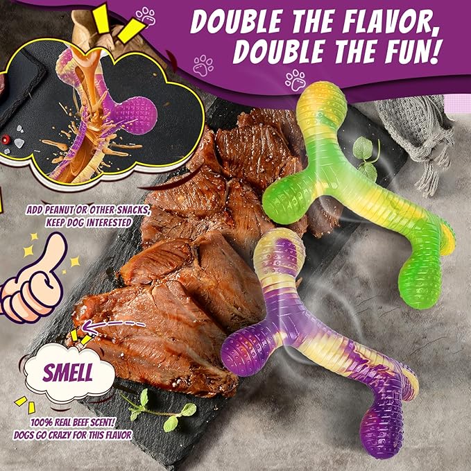 Dog Toys for Aggressive Chewers 2 Pack, Indestructible Dog Toys for Large Dogs, Tough Dogs Chew Toy to Keep Them Busy, Beef Flavored, Gifts for Large Medium Breed