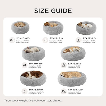 Bedsure Calming Dog Bed for Medium Dogs - Donut Washable Medium Pet Bed, 30 inches Anti-Slip Round Fluffy Plush Faux Fur Cat Bed, Fits up to 45 lbs Pets, Pale Grey