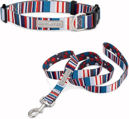 Lucky Love Dog - Adjustable Dog Collar and Leash Set with Easy Click Buckle for Small Dogs, Durable, & Comfortable Collar for Male & Female Dogs, Puppies & Adult Ones - Linus Combo, XS