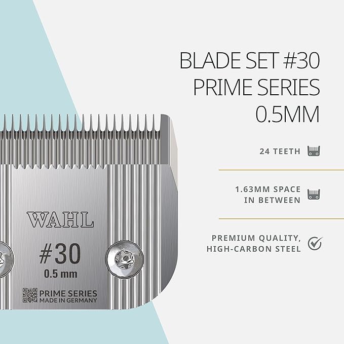 Wahl Pro Animal Prime Series Blades - Professional Fine Tooth Pet Clipper for Horse, Cat & Dog Grooming - Made from High-Carbon Steel - #30, 0.5mm