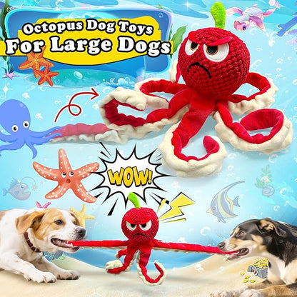 Jeefome Squeaky Dog Toys Octopus -Plush Stuffed Dog Chew Toys with Soft Fabric for Small Medium and Large Dogs,Interactive Tug of War Puppy Toys to Keep Them Busy