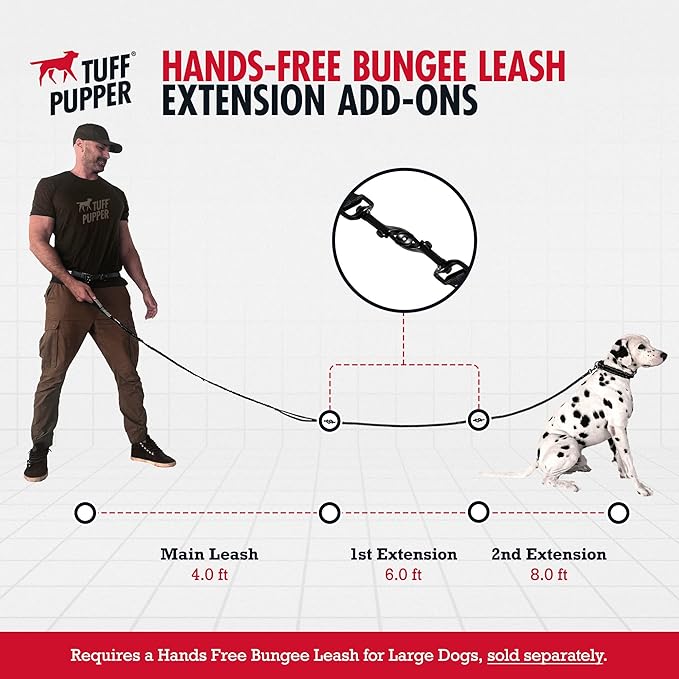 Tuff Pupper Heavy Duty Hands Free Dog Leash | One Large Dog Up to 125 lbs | Comfortable Shock Absorbing Bungee | Reflective Padded Handles | Lumbar Waist Belt 26-38" | Walking Jogging Running Leash