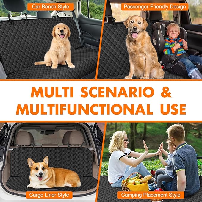 NECKORY Backseat Cover for Dogs, Waterproof and Non-Slip Pet Bench Seat Covers, Car Seat Protector for Back Seat, Universal Size Rear Car Seat Cover Fits Cars, Trucks and SUVs, L-Black