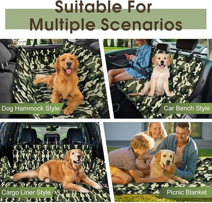 NECKORY Waterproof Dog Car Seat Cover for Back Seat - Durable, Scratch Proof Pet Hammock with Nonslip Design & Storage Pockets, Fits Cars, SUVs, Trucks- S, Camouflage
