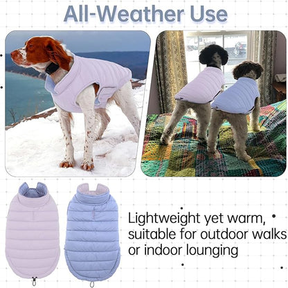 Lelepet Reversible Dog Coat Waterproof Dog Jacket Windproof Puffer Vest for Winter Warm Lightweight Coats for Small Dogs Adjustbale Hook & Loop Pet Apparel with Leash Hole, Chihuahua, Purple, XS