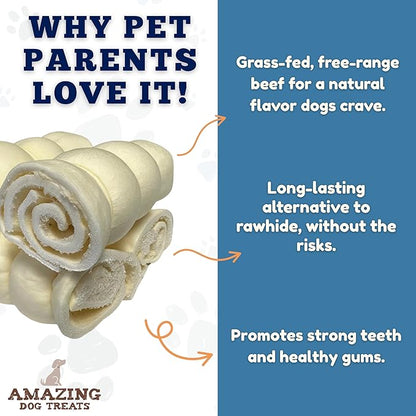 Amazing Dog Treats - Beef Cheek Rolls (6 Inch Regular - 4 Pcs) - No Hide - Safe Rawhide Alternative Dog Chew - Great for Power Chewers - Long Lasting Dog Chew - No Splinters - Retriever Rolls For Dogs