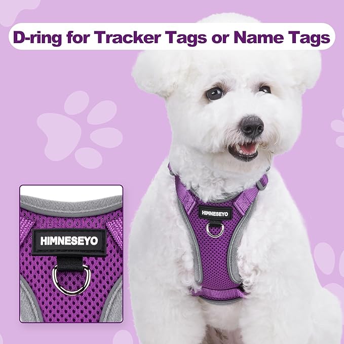 Small Dog Harness and Leash Set，No Pull Adjustable Pet Harness for Small Dogs ，Breathable Mesh Reflective Dog Vest Harness (Purple, S)