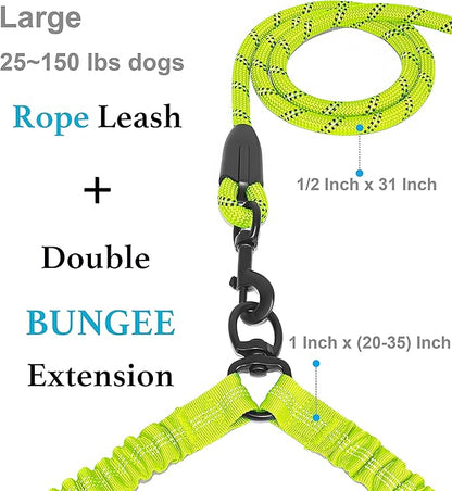 iYoShop Dual Dog Leash - 360° Swivel, No Tangle Walking Leash with Shock Absorbing Bungee for Two Dogs (Large, 25-150 lbs, Green)