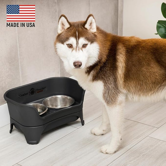 Neater Feeder Express Mess Proof Dog Bowls Elevated for Medium to Large Sized Breed, No Spill Raised Dog Food Bowl Stand, Stainless Steel Food and Water Bowl Set, Pet Dish Feeding Station, Black
