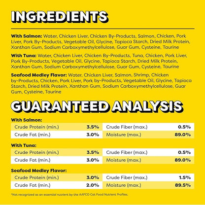 Temptations Creamy Puree Mix-Ups Squeezable Lickable Wet Cat Treats, Tuna Flavor, Salmon Flavor, and Seafood Medley Flavor, 0.42 oz. Tubes, 48 Count