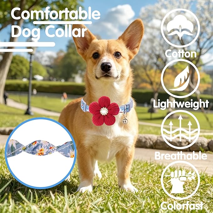 Small Dog Collar with Flower, Puppy Collar for Girl Dog Collars for Small Dogs Cute Christmas Dog Collar with Bell, Adjustable Length