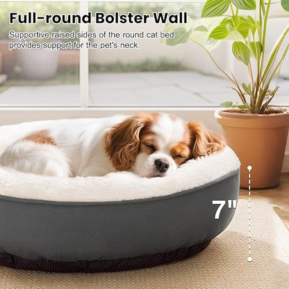 Love's cabin Round Donut Cat and Dog Cushion Bed, 25in Pet Bed for Small or Medium Dogs, Anti-Slip & Water-Resistant Bottom, Soft Durable Fabric Pet Beds, Washable Calming Cat & Dog Bed Dark Grey