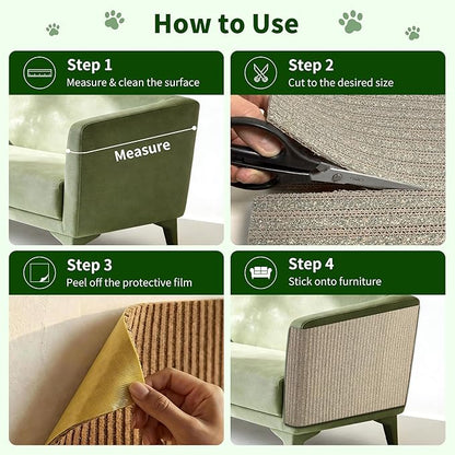 Natural Cork Cat Scratcher Mat, Self-Stick & Trimmable Furniture Protector for Couch, Door, Wall & Bed Corner, Claw-Friendly for Indoor Cats (Catnip Green, 39.4 x 11.8 Inch)