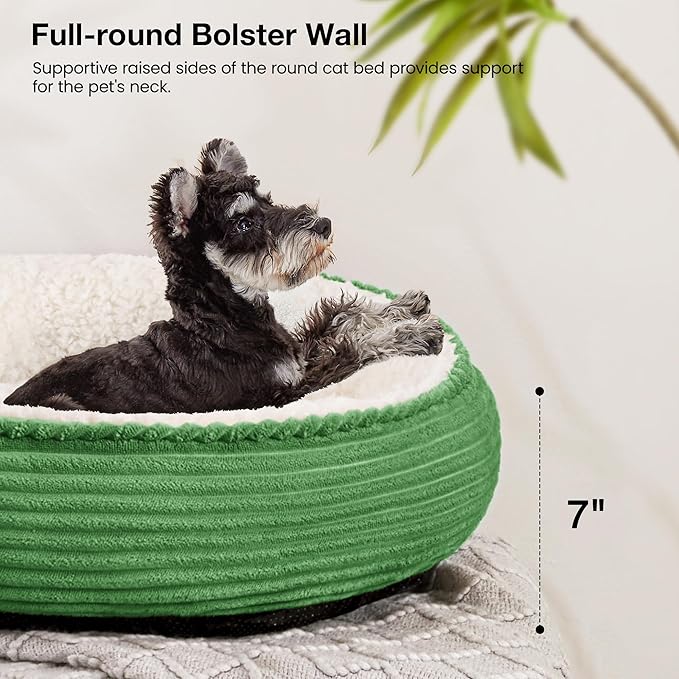 Love's cabin Round Donut Cat and Dog Cushion Bed, 25in Pet Bed for Small or Medium Dogs, Anti-Slip & Water-Resistant Bottom, Soft Durable Fabric Pet Beds, Washable Calming Cat Bed Green Stripe