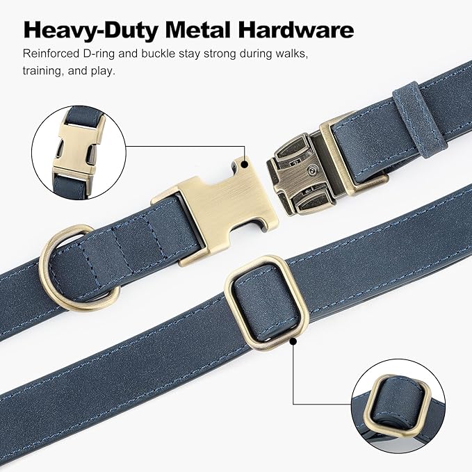 Plutus Pet Genuine Leather Dog Collar – Adjustable Pet Collar with Quick Release Metal Buckle, Soft Real Leather for Small Medium Large Dogs, Heavy Duty & Skin-Friendly (Blue, M)