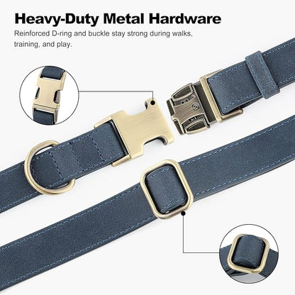 Plutus Pet Genuine Leather Dog Collar – Adjustable Pet Collar with Quick Release Metal Buckle, Soft Real Leather for Small Medium Large Dogs, Heavy Duty & Skin-Friendly (Blue, M)