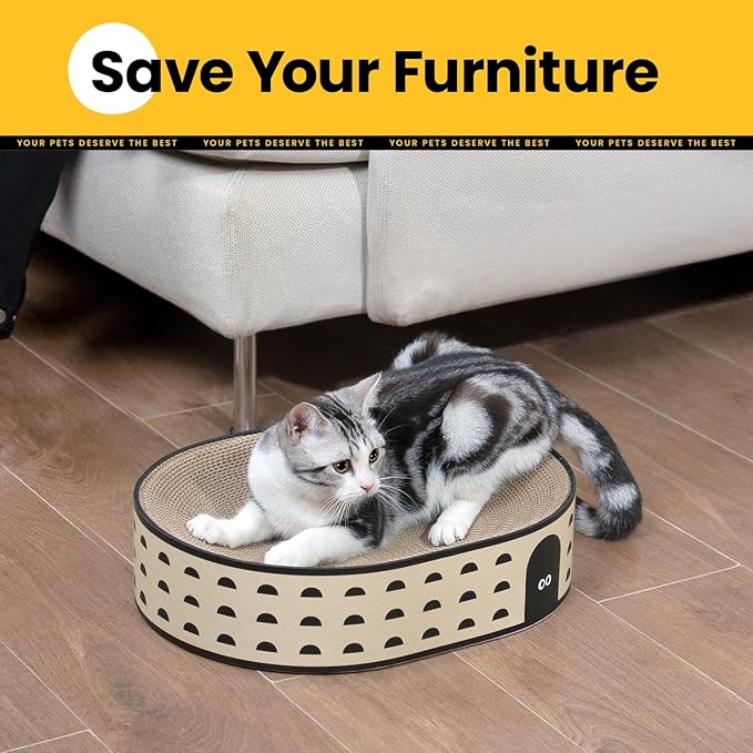 Conlun Oval Cat Scratcher Bed, 2-in-1 Cat Scratching Board, Natural Corrugated Cardboard Scratch Pad Lounge, Sealed Base Traps Debris,No Assembly Kitty Furniture,Stylish Colors Blends Any Home Decor
