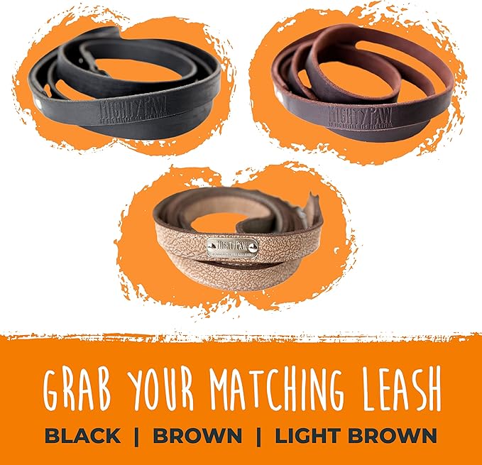 Mighty Paw Leather Dog Collar - Genuine Distressed Leather - Strong Metal Buckle - Ultimate Comfort - Modern Style for All Dogs Breeds - Comfort Puppy Collar - (Medium - Lite Brown)