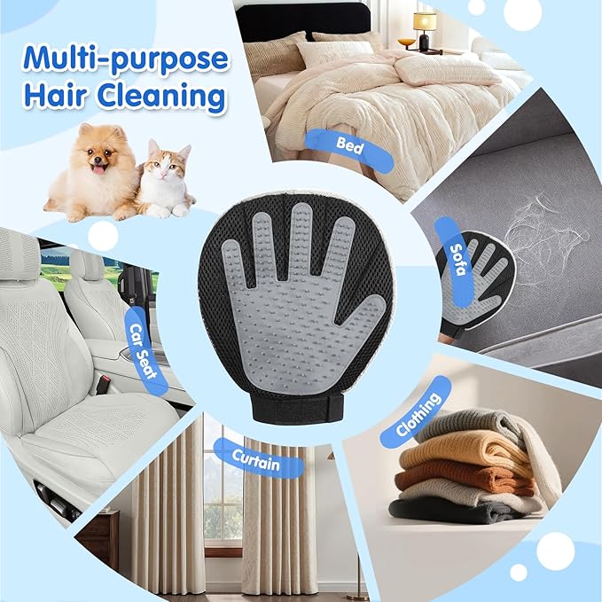 Pawaboo 2 Pack Pet Hair Removal Gloves, Dual-Side Electrostatic Hair Removal & Silicone Fur Brush for Dogs and Cats, Reusable Five-Finger Pet Fur Grooming Glove for Couch Carpet Clothes, Grey