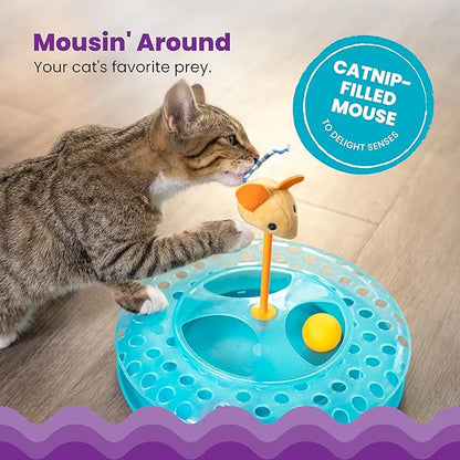 Catstages Cheese Chase Interactive Cat Track Toy with Balls and Catnip Toy, Multicolored
